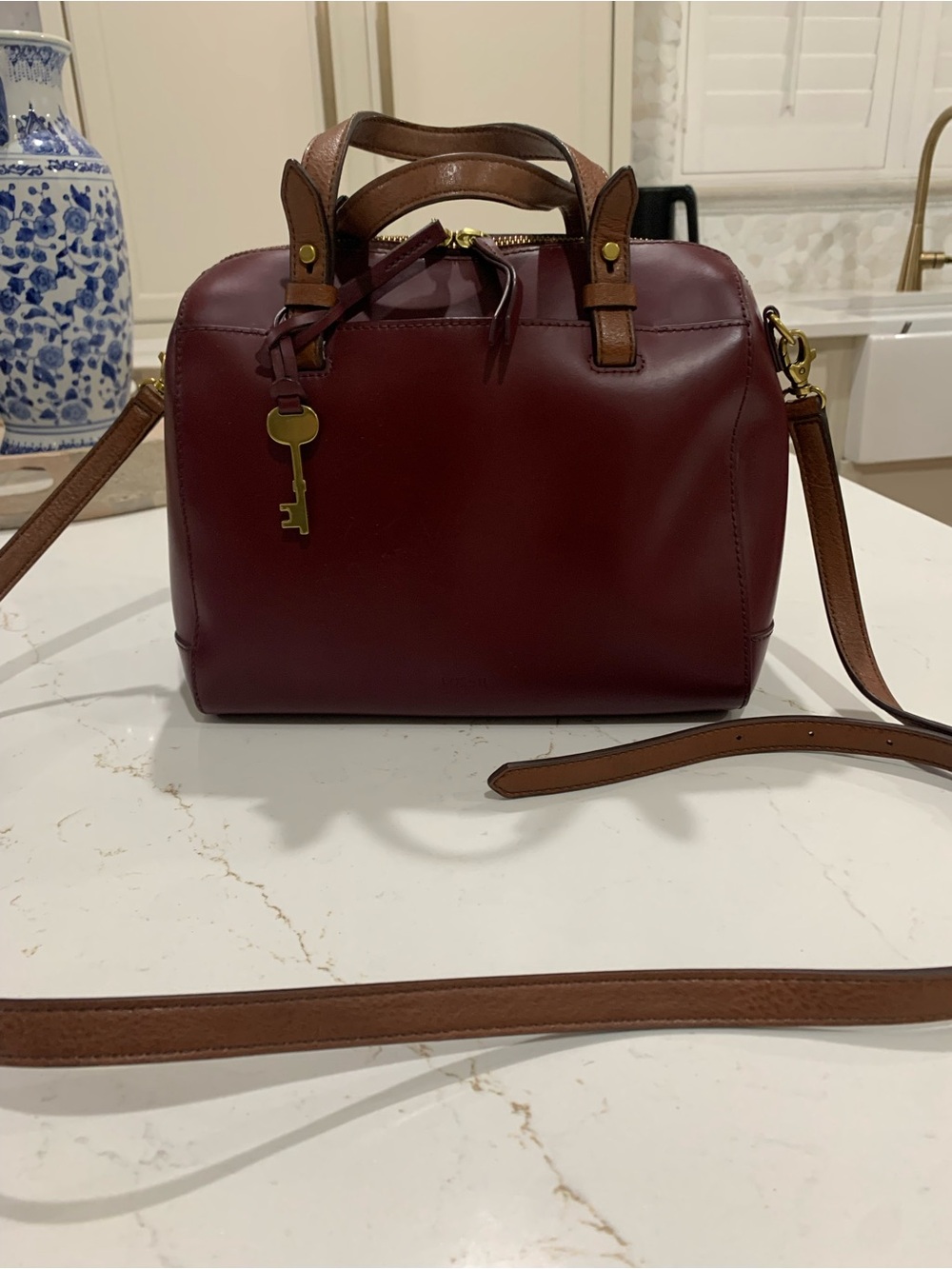 Fossil Rachel Small Leather Burgundy Satchel Bag - Picture 2 of 16